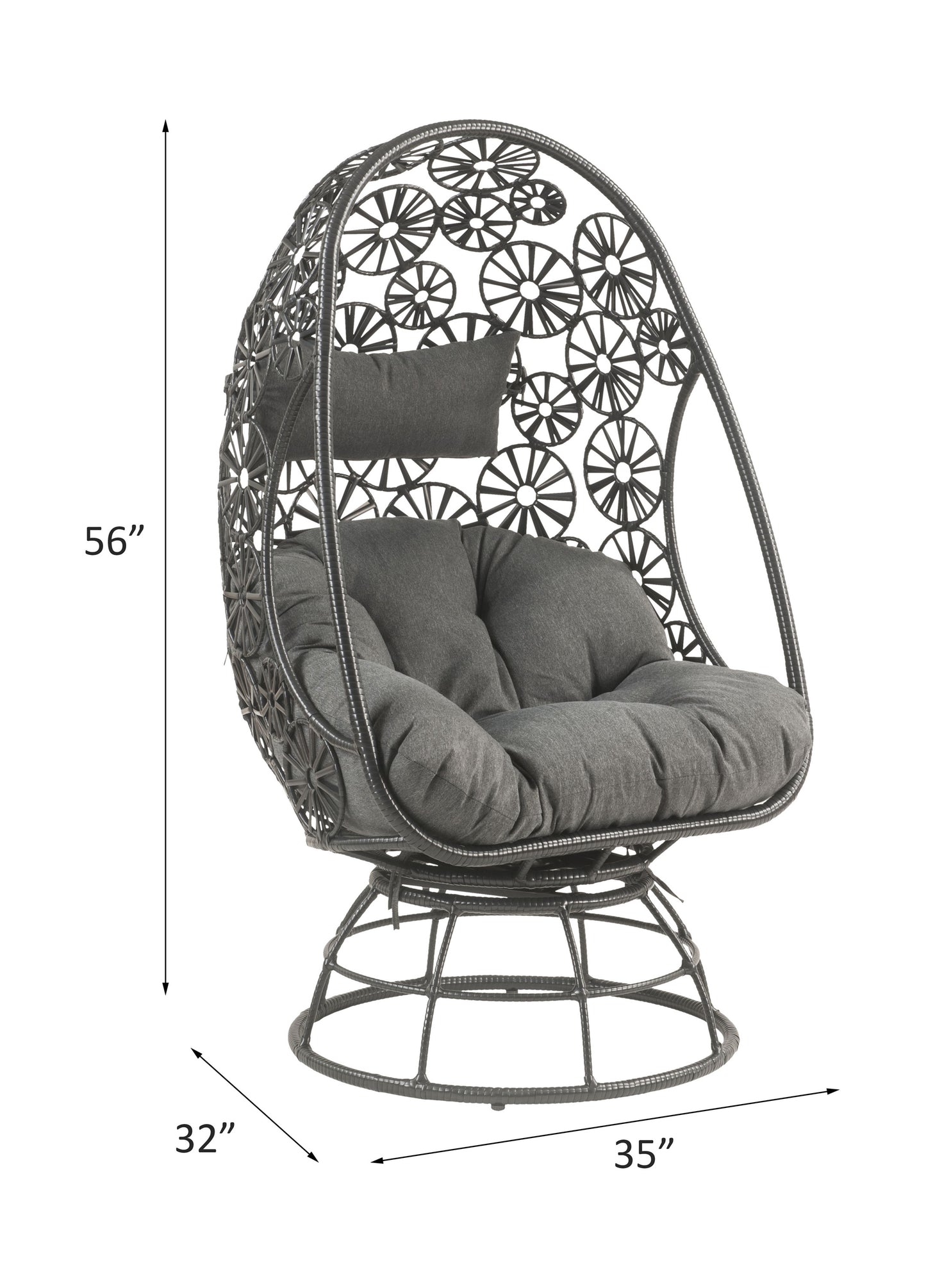 Patio Lounge Chair with Charcoal Fabric & Side Table - Black Wicker