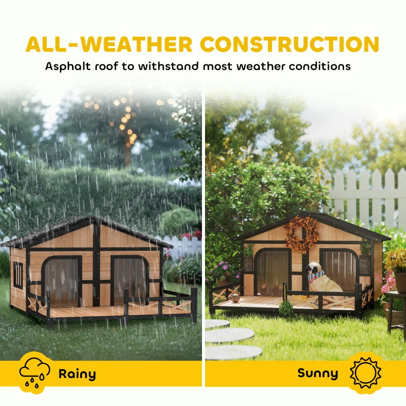Outdoor Wooden Dog House with Porch & Weatherproof Roof - Small to Medium Dogs