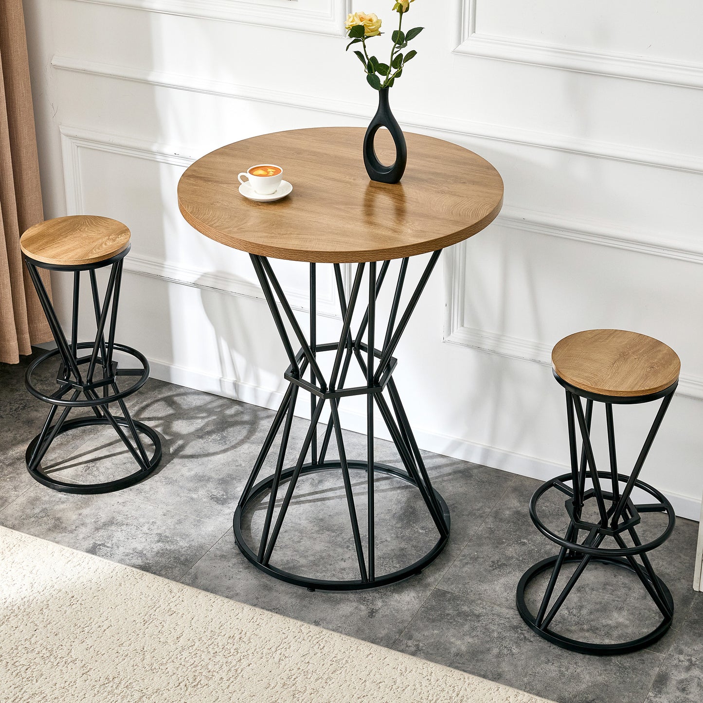 Single Package Bar, Table, Chair Set.31.5-inch Wood Grain MDF