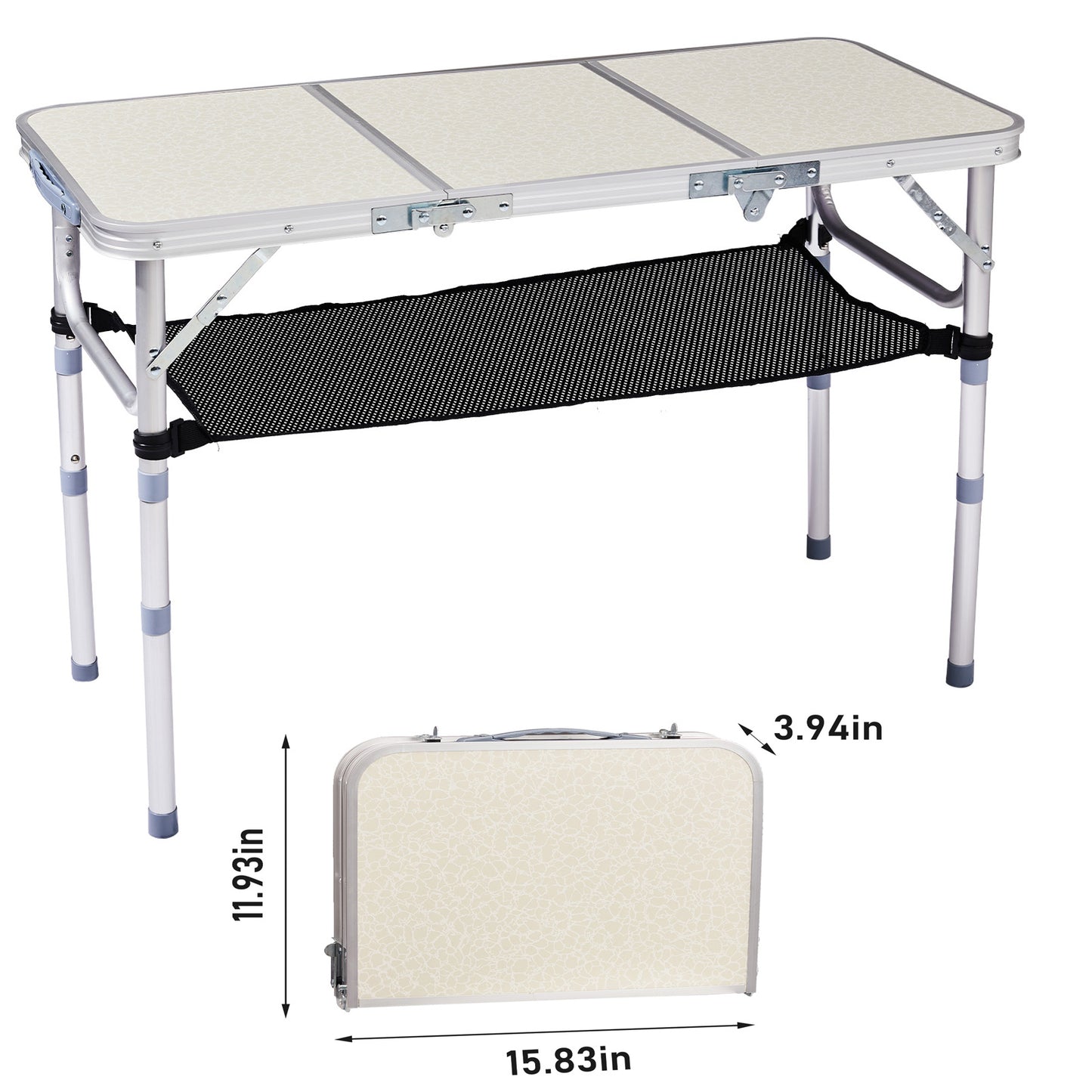3ft Portable Adjustable Aluminum Folding Camping Table - White