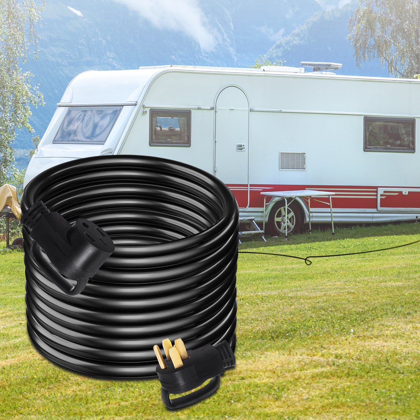 36Ft 50Amp RV Power Extension Cord with Handles - Heavy-Duty Copper Wire