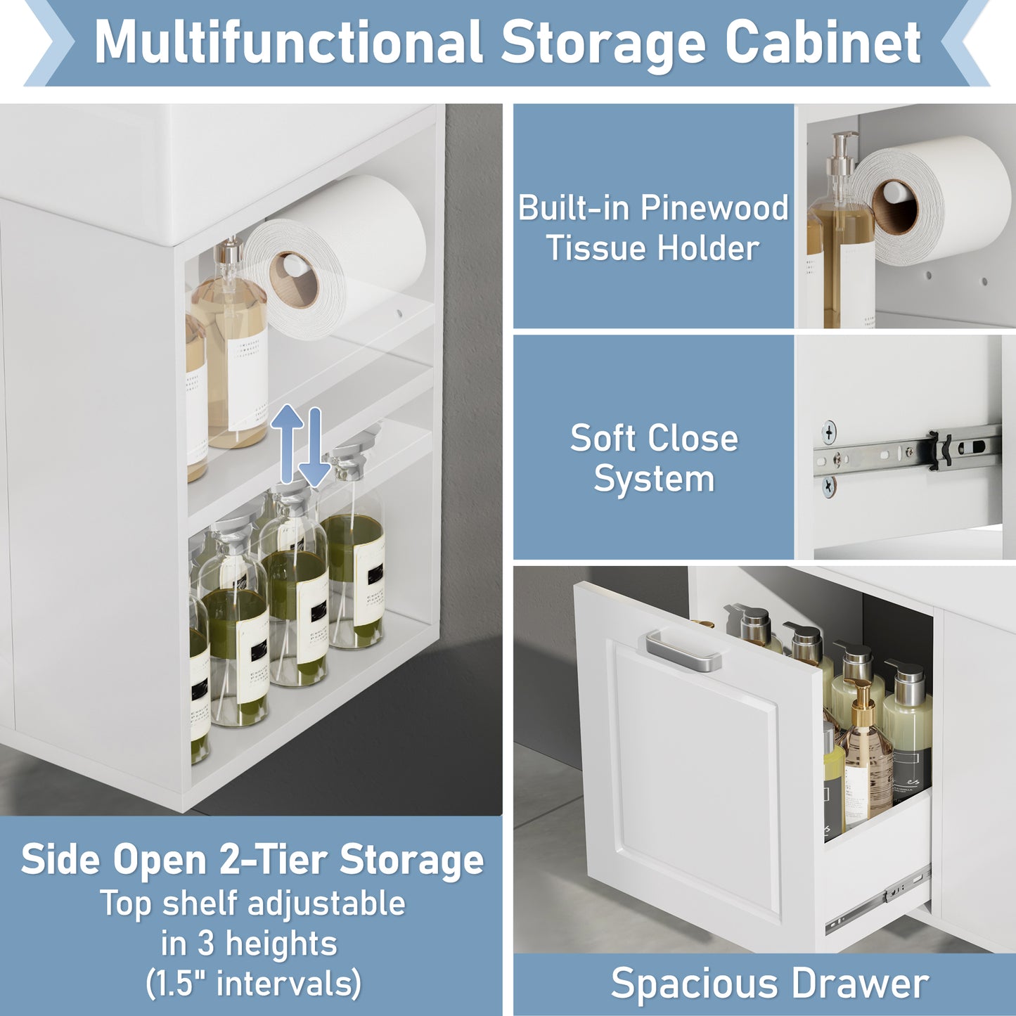 21.8 Inch Wall Mounted Bathroom Vanity with Sink - White