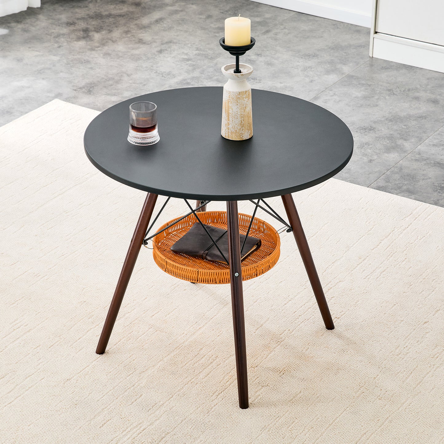 31.5-inch Diameter Circular Dining Table, Black MDF Vacuum Formed