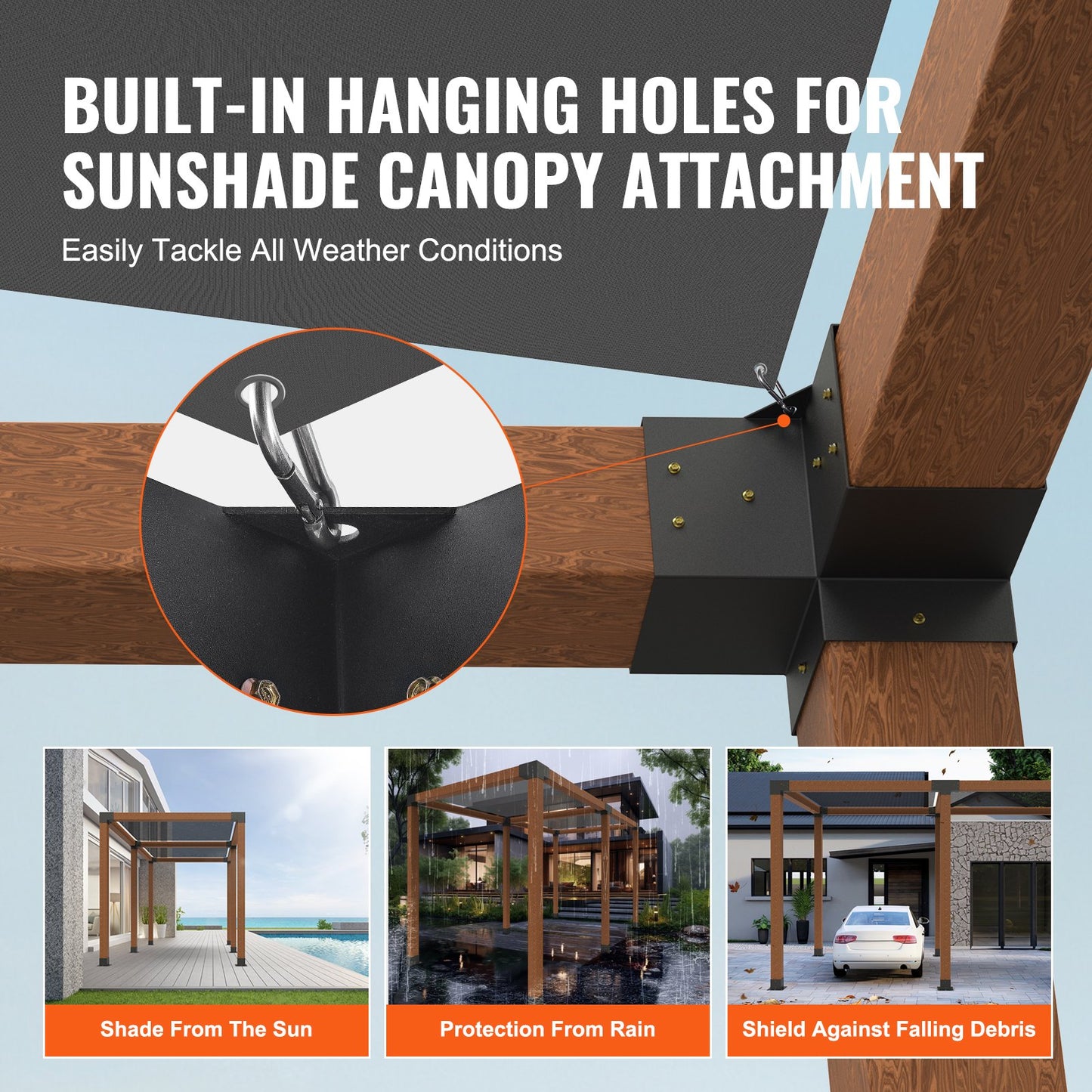 Heavy Duty Pergola Bracket Kit - 6"x6" 3-Way Corner Brackets