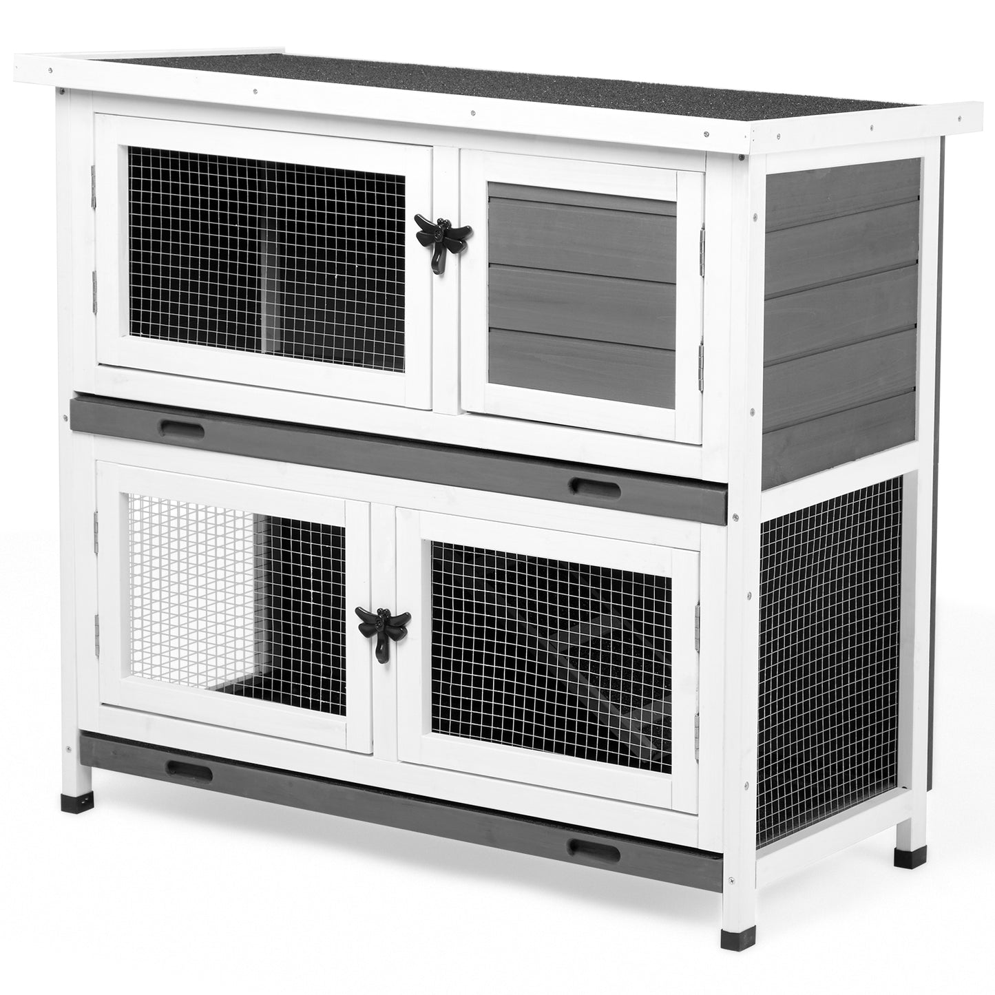 2-Story Pet Cage with Pull-Out Trays for Small Animals - Grey Cedar
