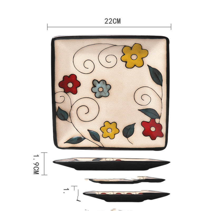 Ceramic Hand-Painted Western Style Breakfast Plate 8 Inch Microwave Safe