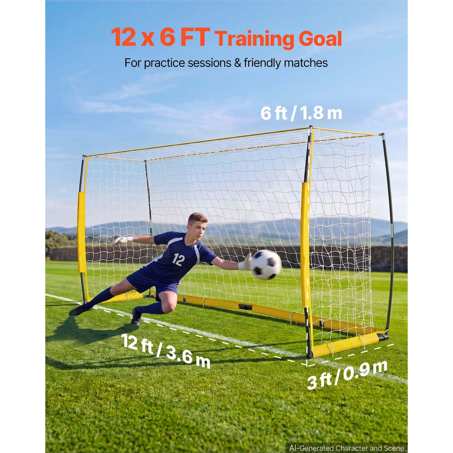 Portable Soccer Goal 12x6 ft with Net & Accessories for Backyard Training