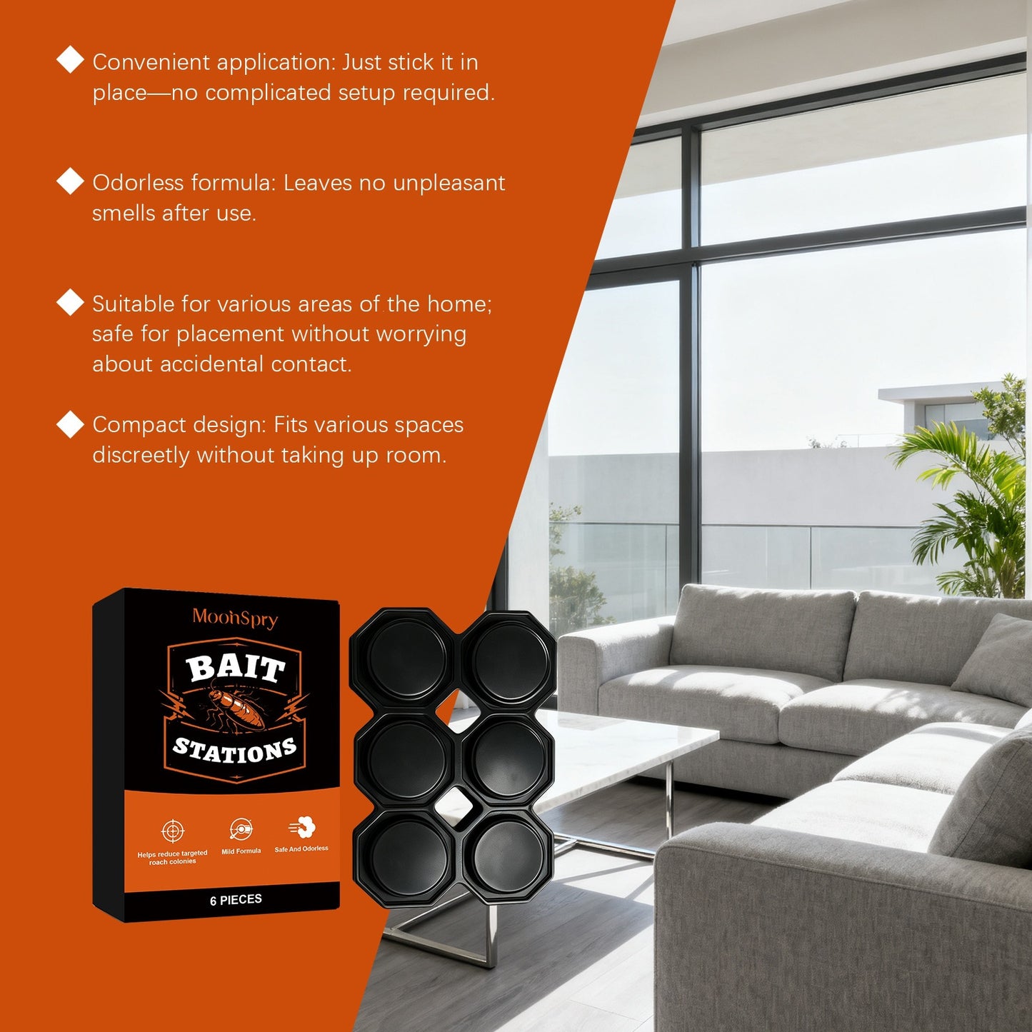 Cockroach Bait Stations Pack of 6 for Home Pest Control - Suit Style