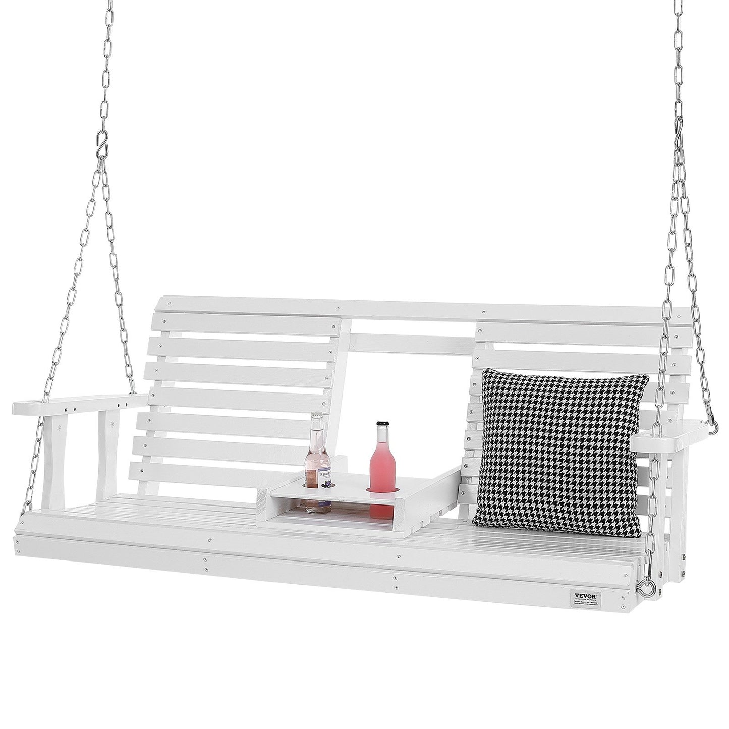 Heavy Duty Wooden Porch Swing 5 Ft with Steel Chains & Weatherproof Finish - White