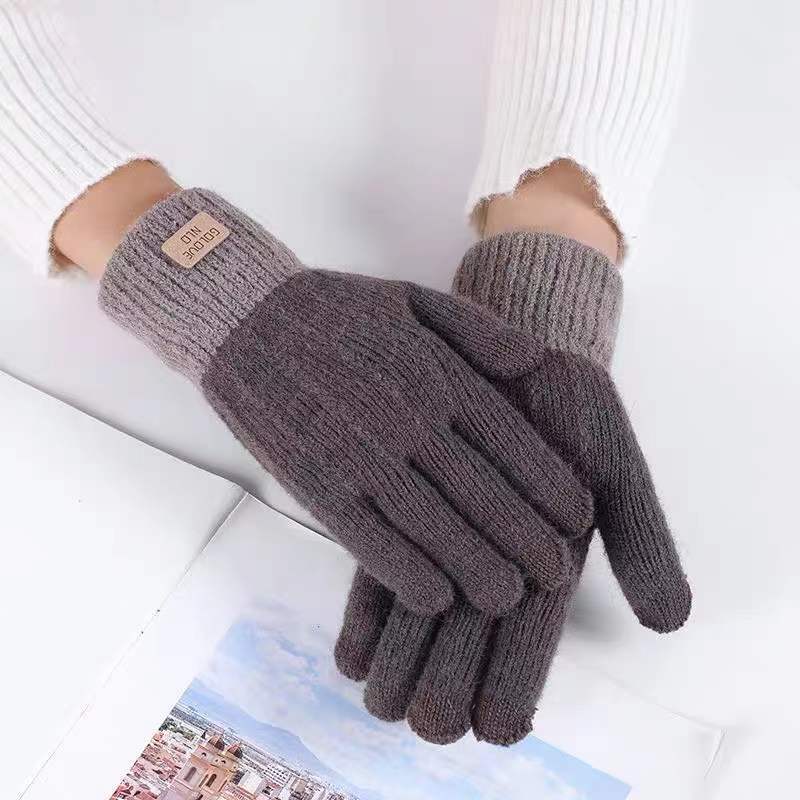 Warm Winter Mittens - Striped Embroidered Cycling Gloves