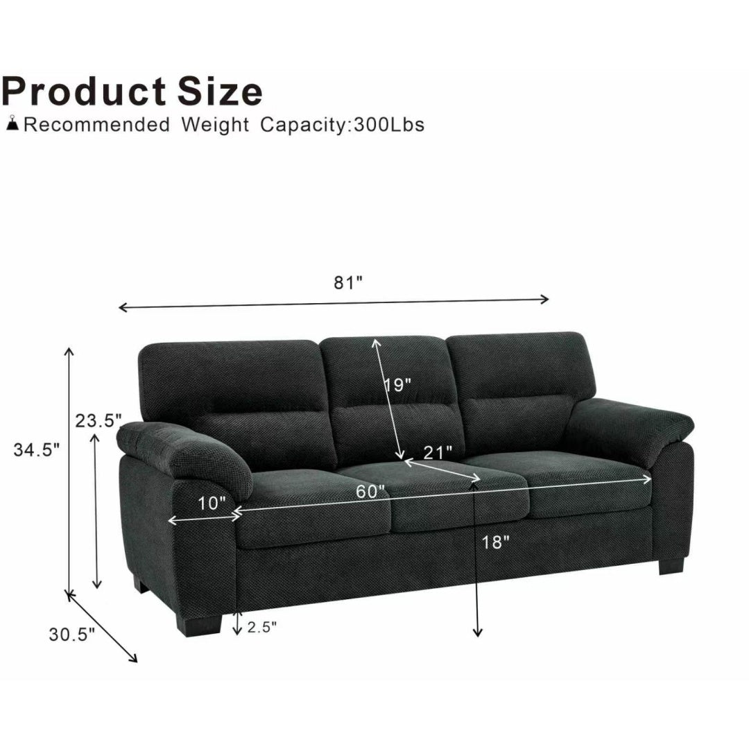 Modern Dark Gray 3-Seater Sofa - Comfortable Upholstered Couch