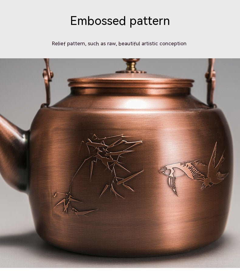 Copper Tea Brewing Pot with Manual Mechanism Antique Style Kitchen Water Kettle