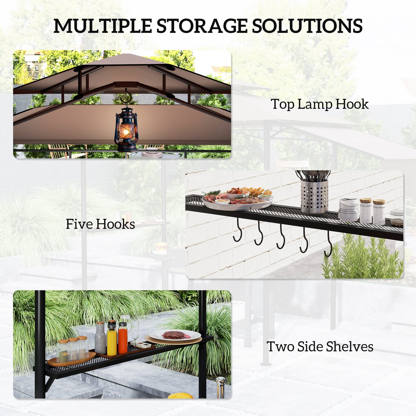 Outdoor Grill Gazebo with Side Shelves & Hooks - Brown
