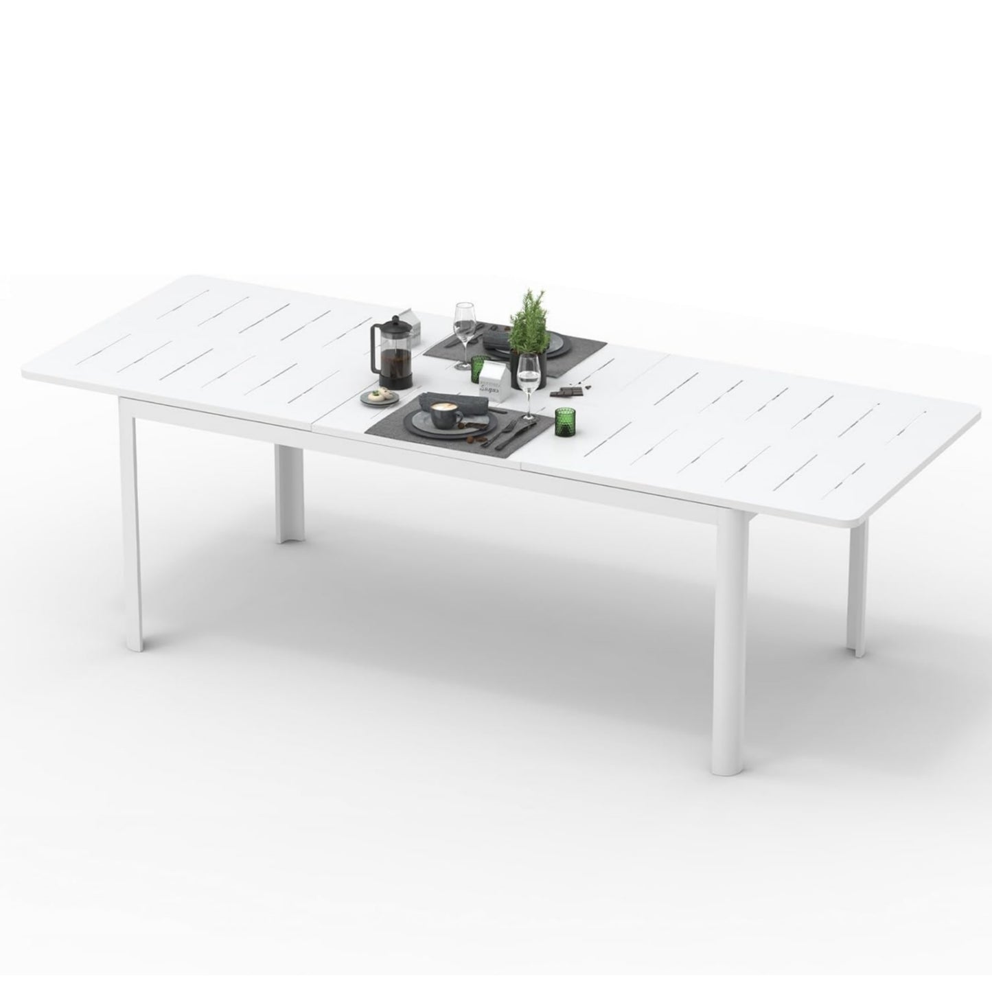 Expandable Patio Dining Table - Aluminum for 6-8 People, Ivory White