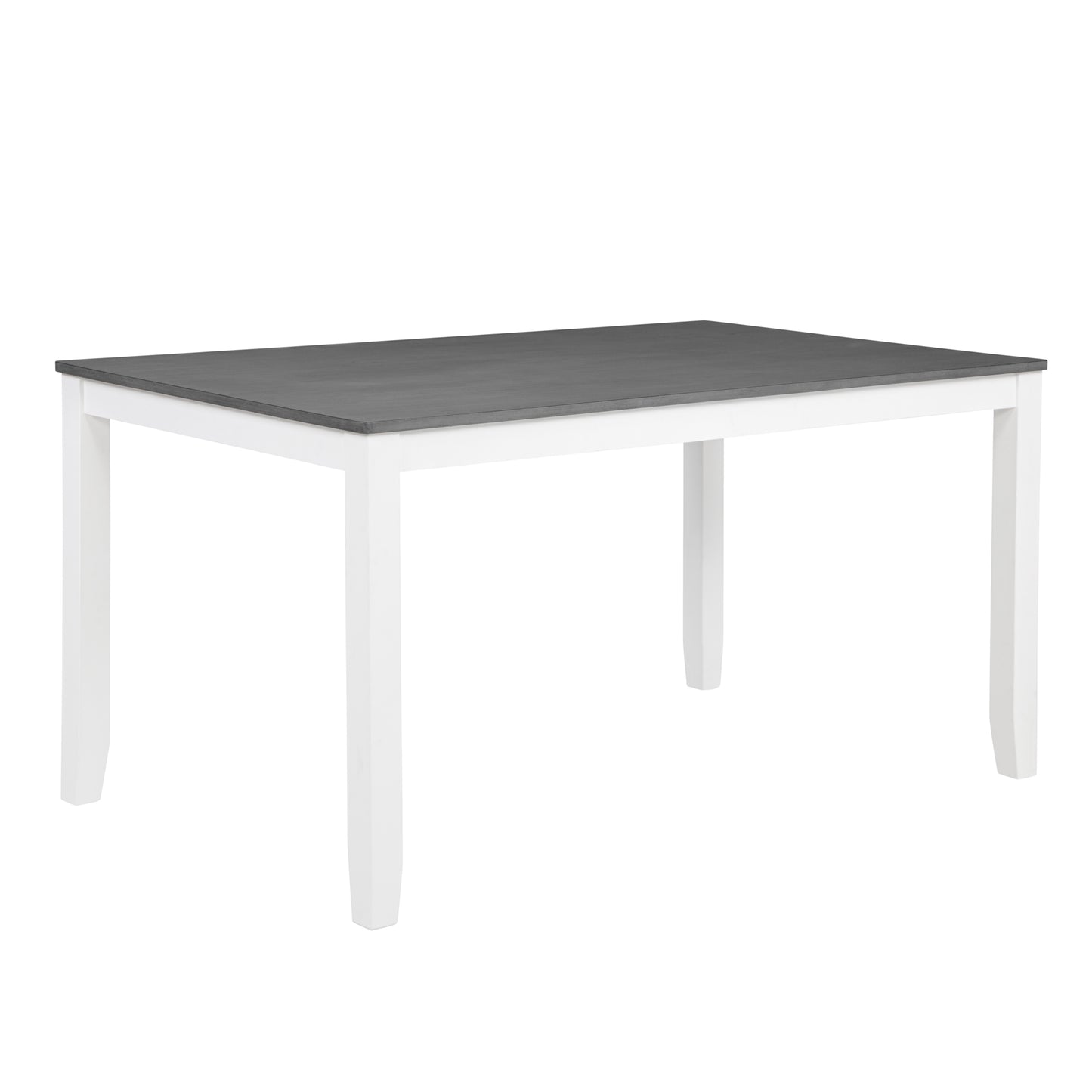 Solid Wood Dining Table Set with 6 Padded Chairs - Grey & White