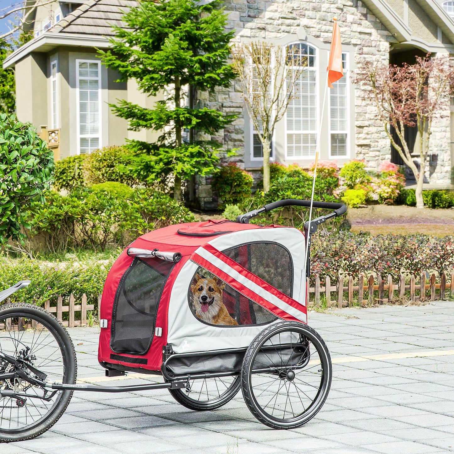 2-in-1 Pet Bicycle Trailer & Stroller for Small Medium Dogs - Weather-Resistant Red