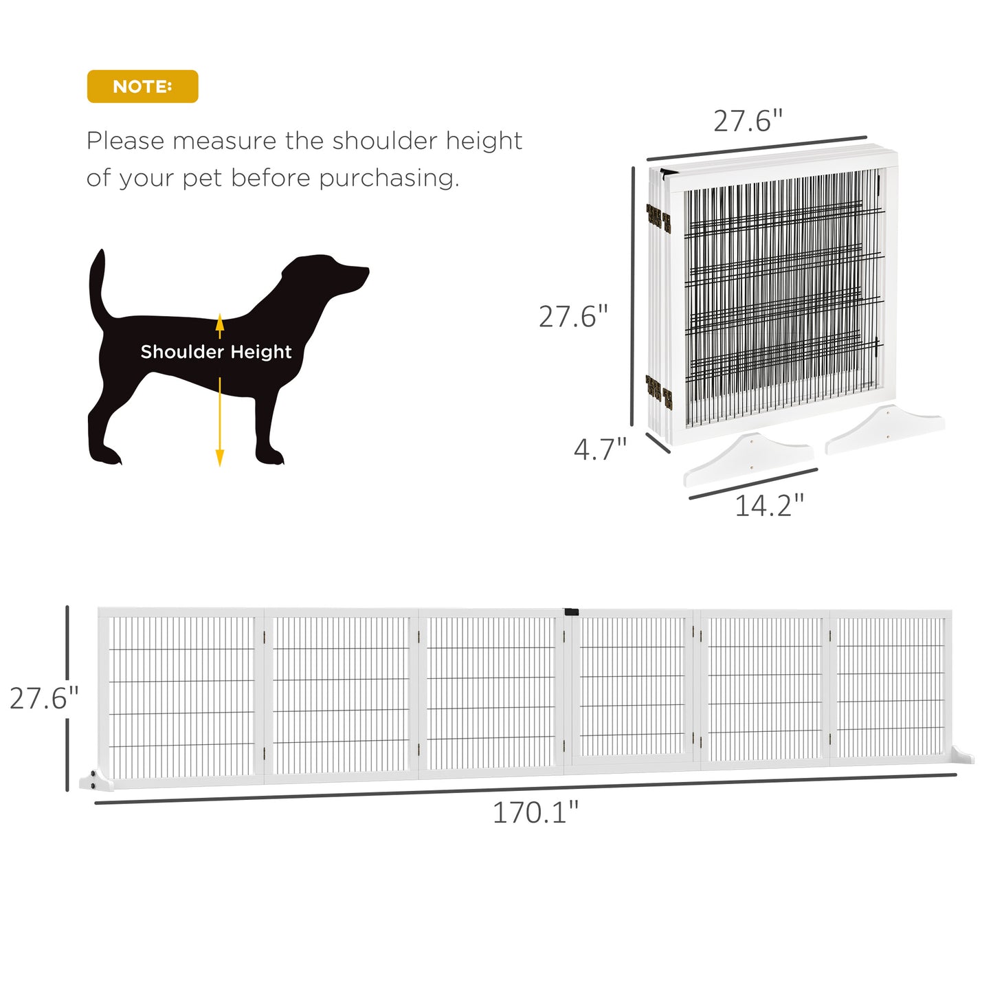 Wooden 6-Panel Pet Gate for Small & Medium Dogs - White, Foldable Safety Barrier