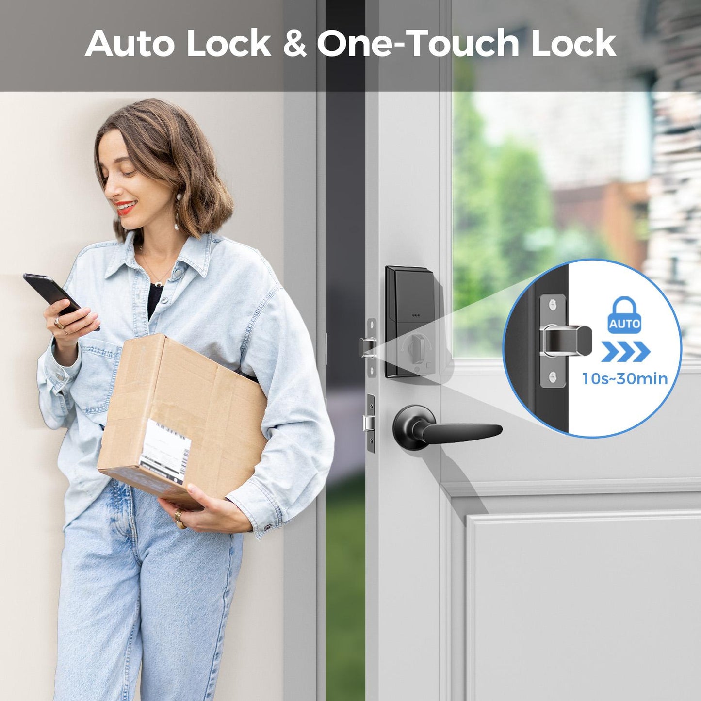 Keyless Entry Door Lock with Handle, App Control Front Door Lock Set with Keypad and Auto Lock