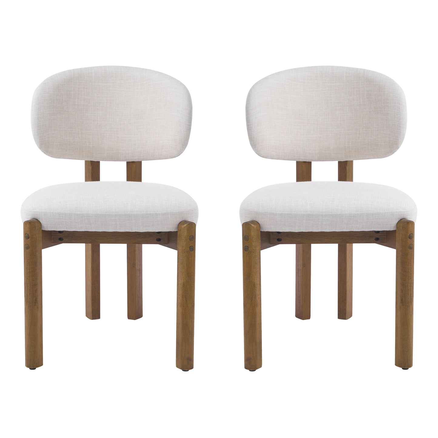 Beige Upholstered Mid-Century Dining Chairs - Set of 2