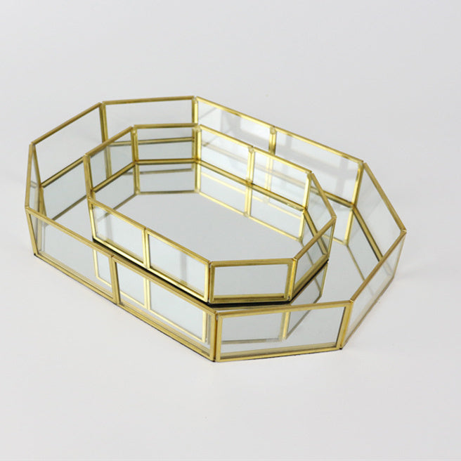 Geometric Glass Jewelry Storage Box with Brass Tray - Multiple Sizes