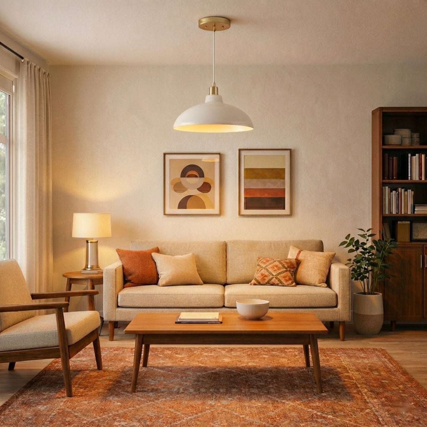 Astral Single Light White Pendant Lamp With Golder Brass Finish For