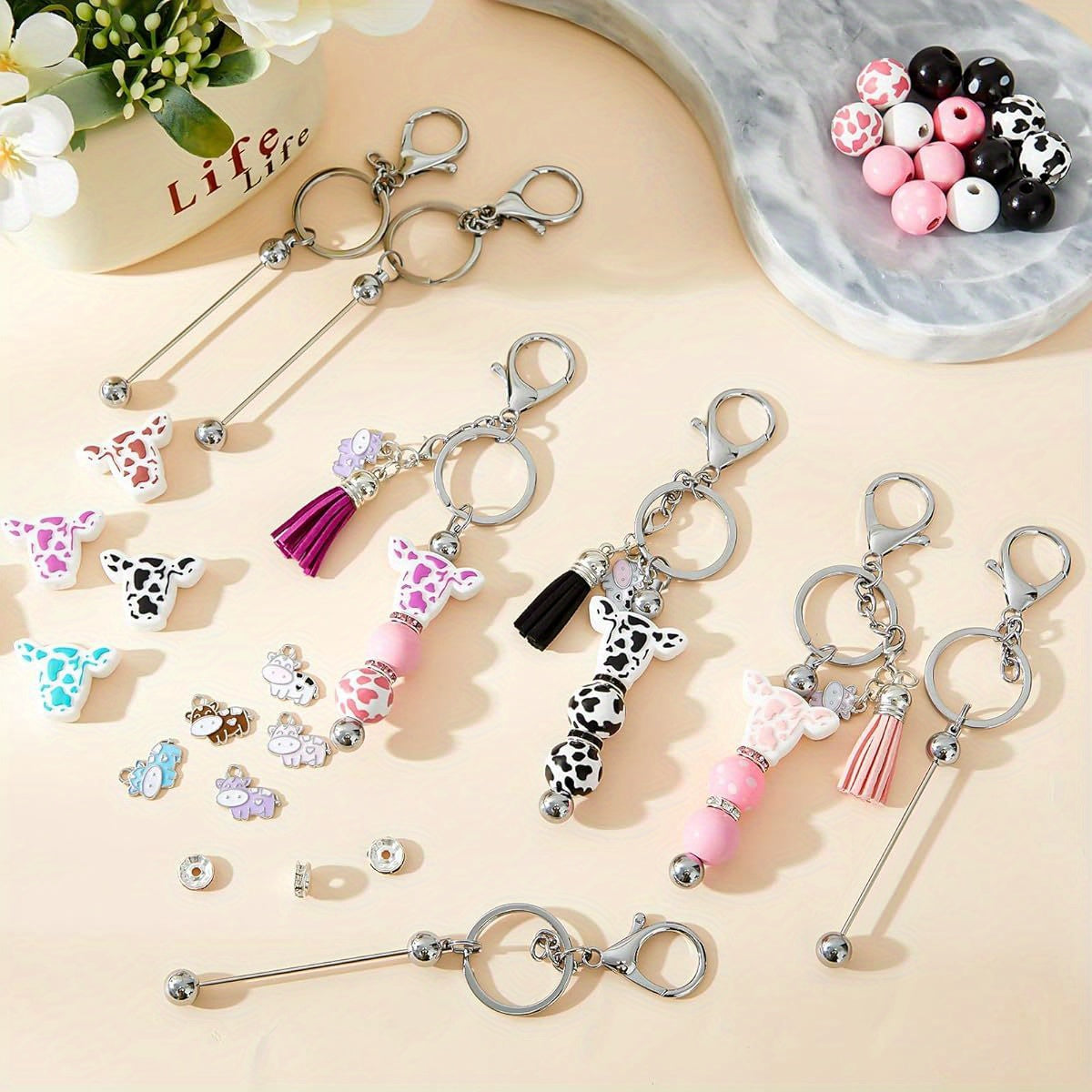 DIY Beaded Keychain Set - 60 Pieces with Thank You Cards