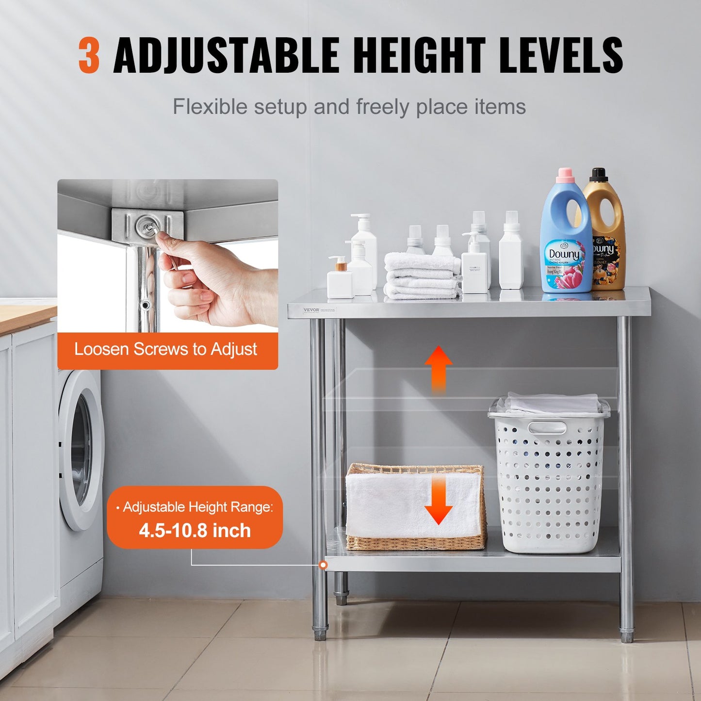 Heavy Duty Stainless Steel Prep Table - 24 x 36 Inch, Adjustable Height