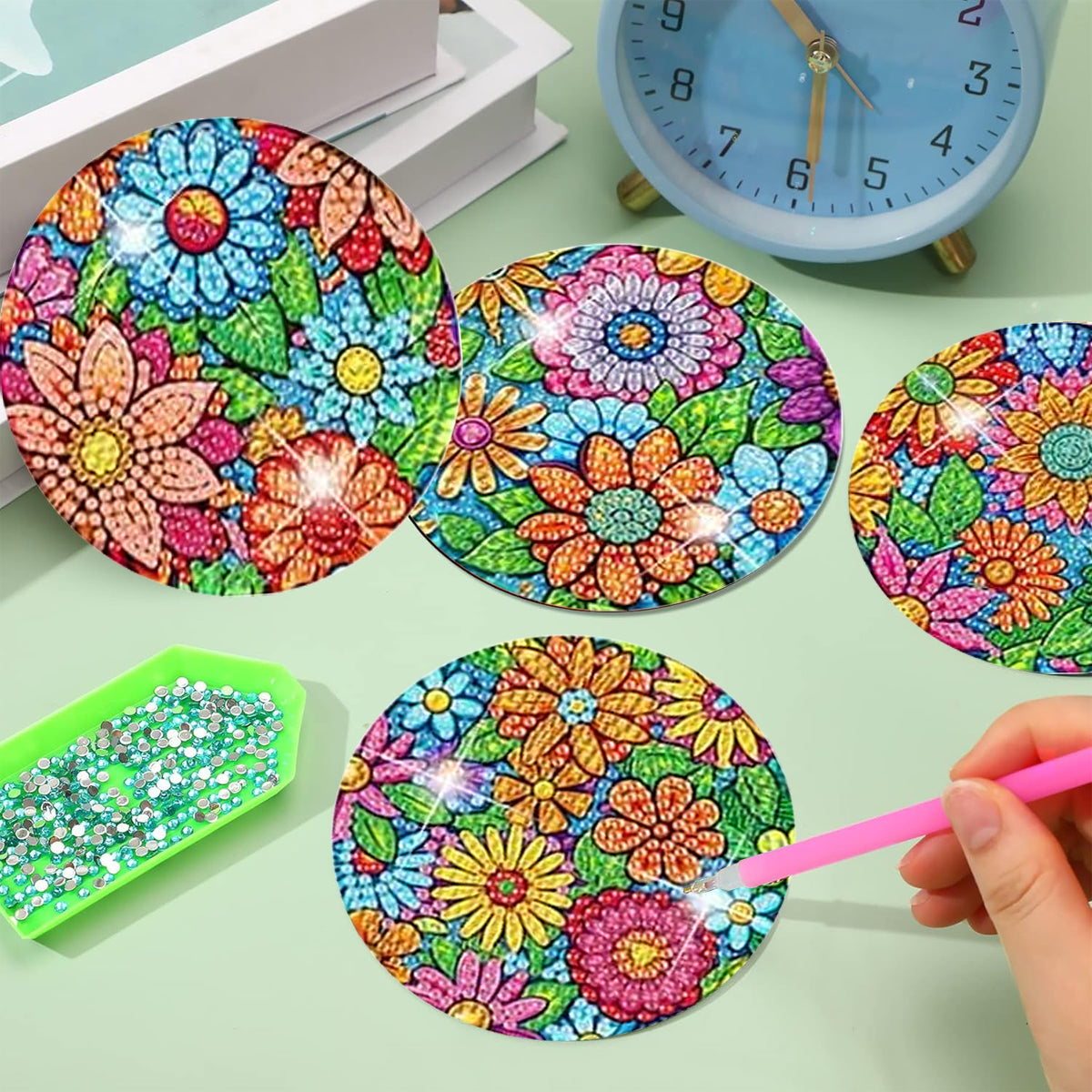 16 Pcs Diamond Art Coaster Kit - Colorful Plastic Design