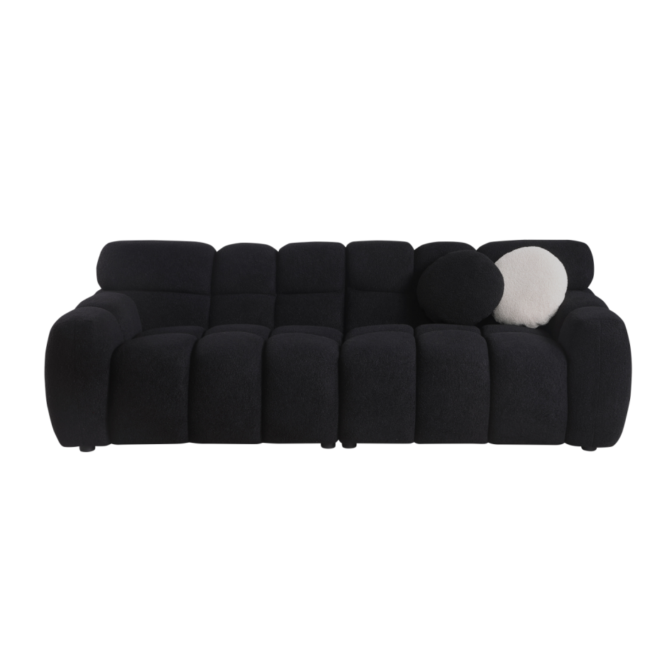 87.4" Black Boucle Sofa - 3 Seater with Plush Cushions