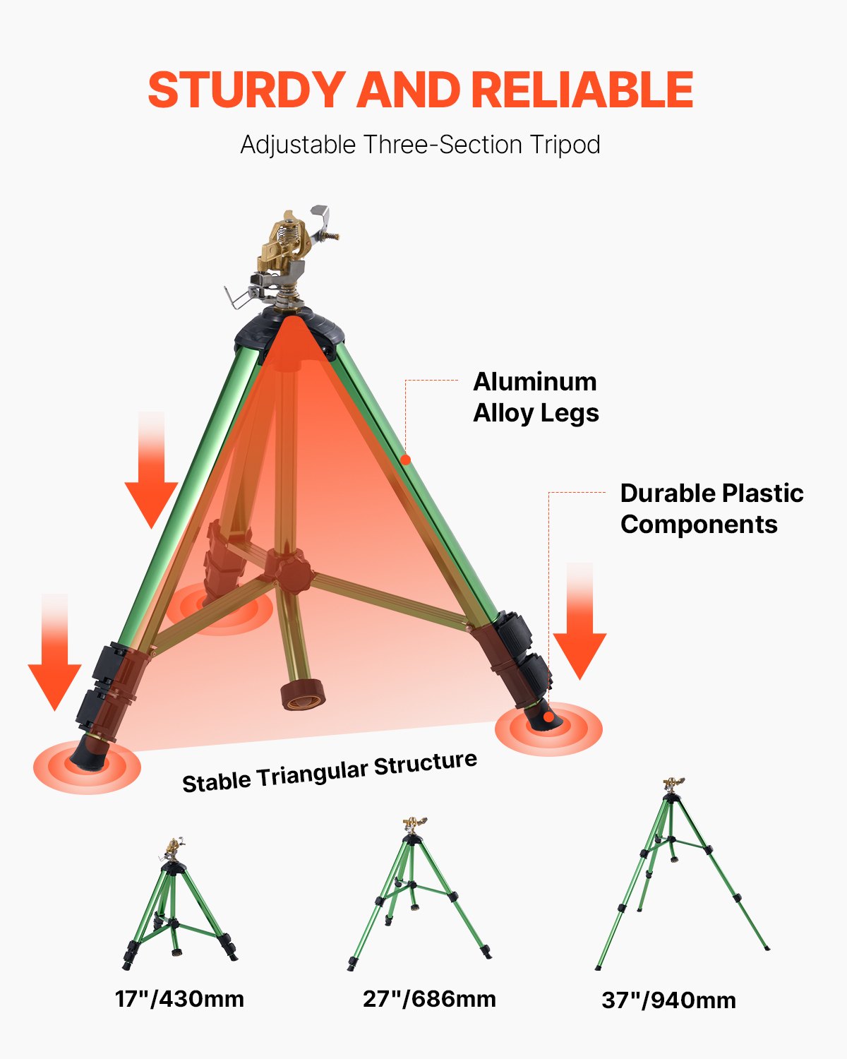 Heavy Duty Tripod Sprinkler Set - Brass Head, 360° Coverage, Green