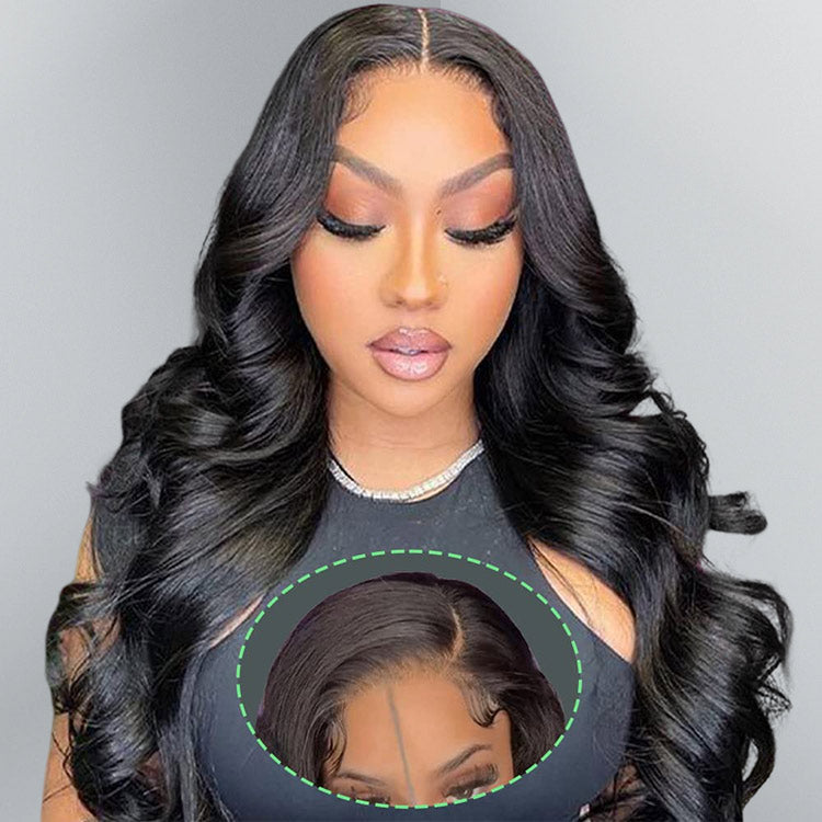 4x7 Lace Closure Human Hair Wig - 200% Density Body Wave Natural Black