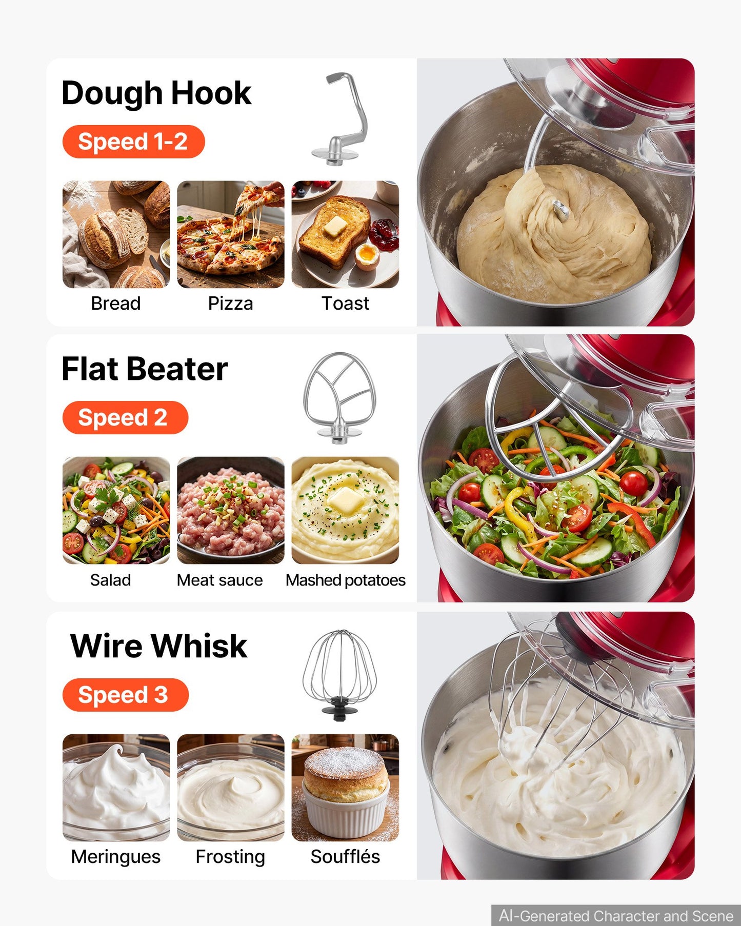 5.3+4.2 Qt Tilt Head Stand Mixer 400W with Stainless Steel Bowl & Accessories