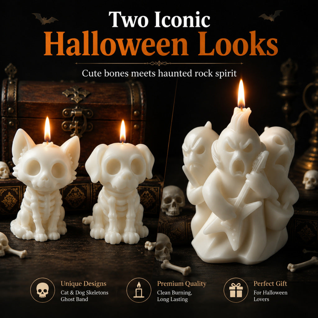 Skull Cat and Dog Aromatherapy Candles Spooky Rock N Roll Ghost Band Home Decor