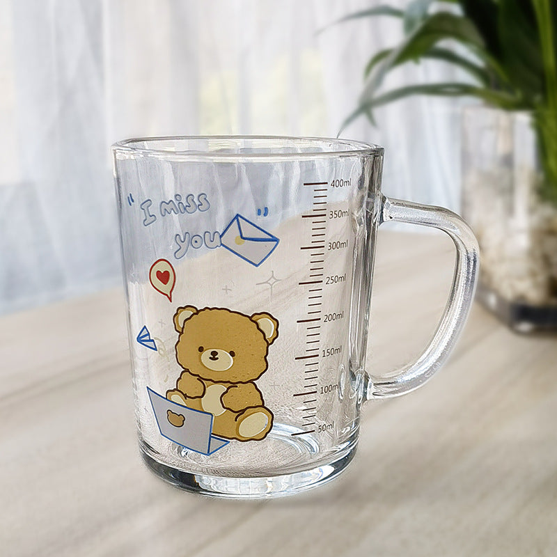 Minimalist Cartoon Glass Water Cup with Straw - Heat-Resistant, 400ML