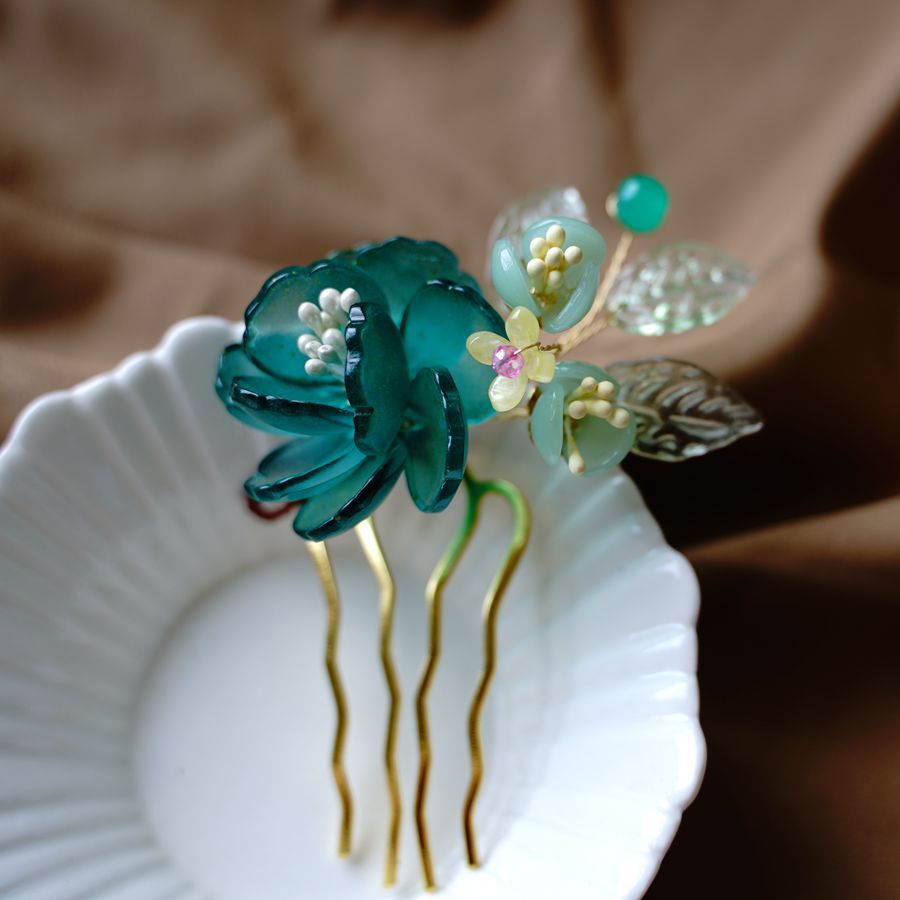 Glazed Flower Hair Comb Headpiece