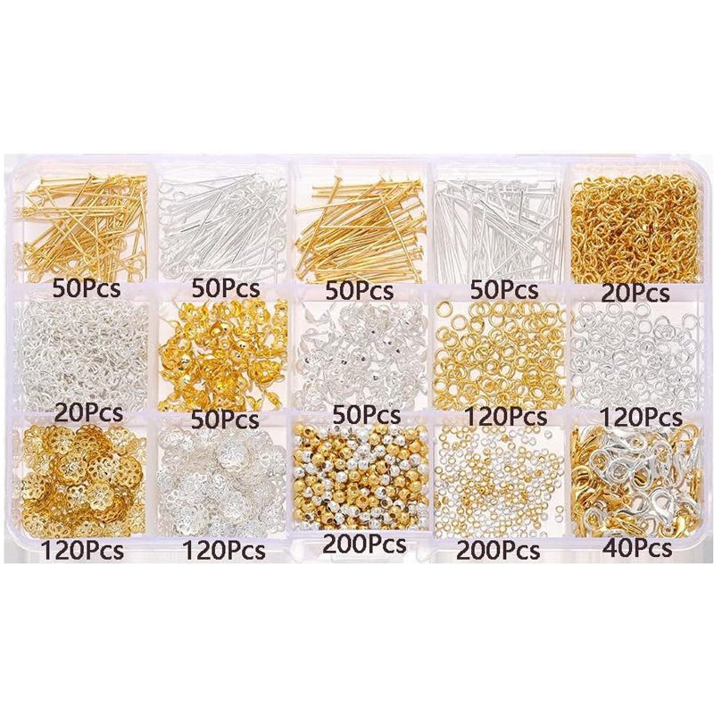 15-Grid Gold and Silver Earring Making Kit with Lobster Buckles