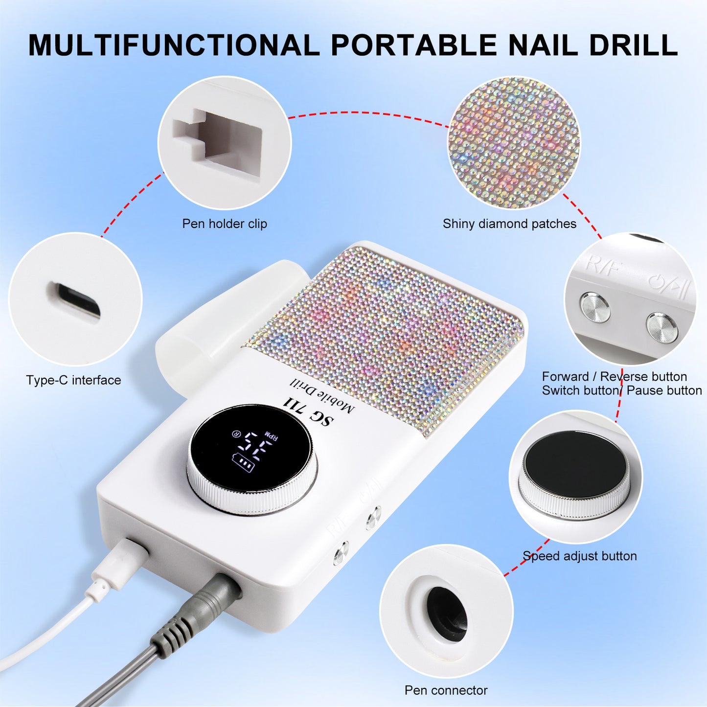 Professional Cordless Nail Drill Kit - 45000RPM Rechargeable E-File