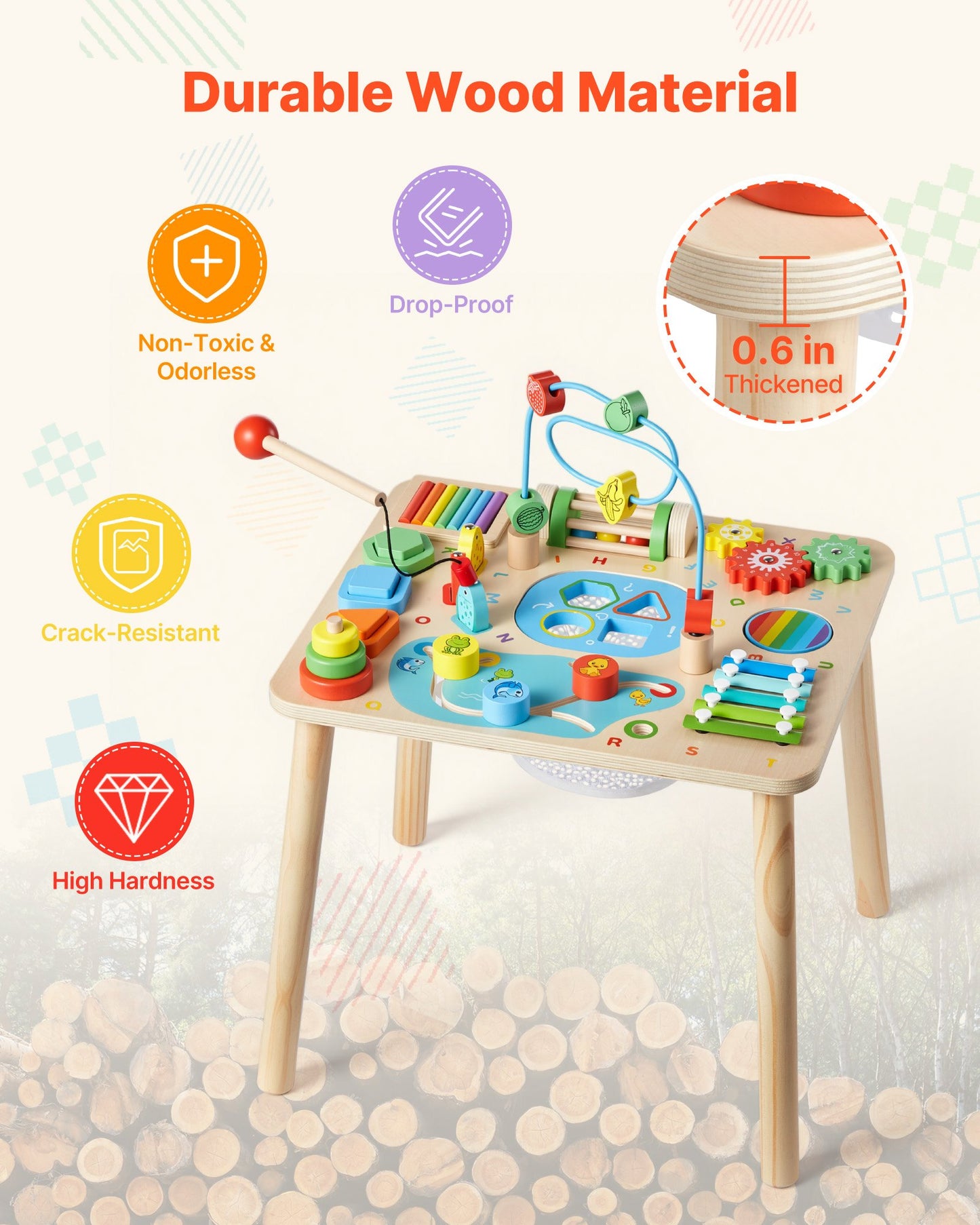Wooden Montessori Activity Table for Toddlers 6+ Months - 13-in-1 Learning Desk, Baby Play Center