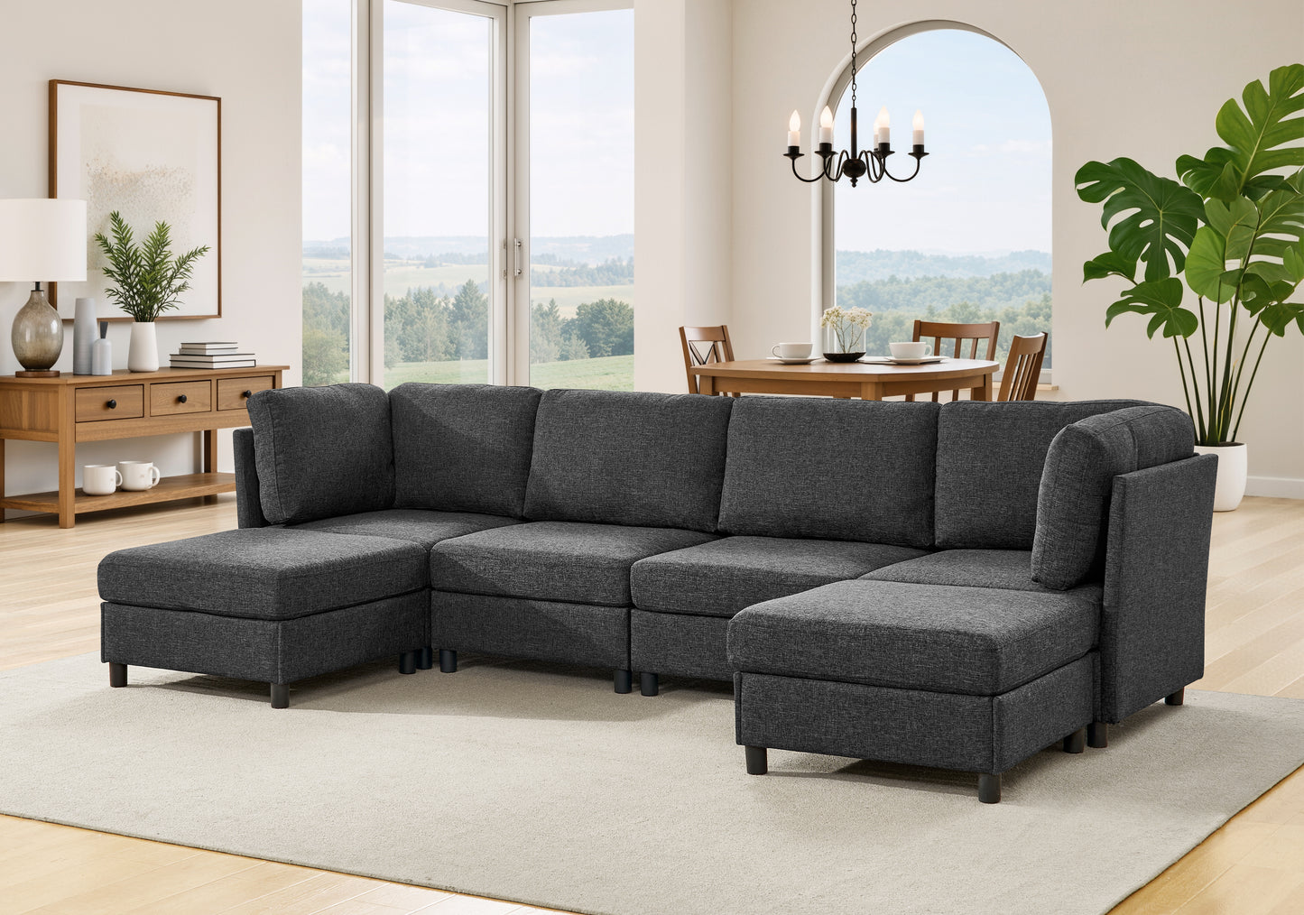 Modular Corner Sofa - Dark Grey Soft Upholstery for Living Room