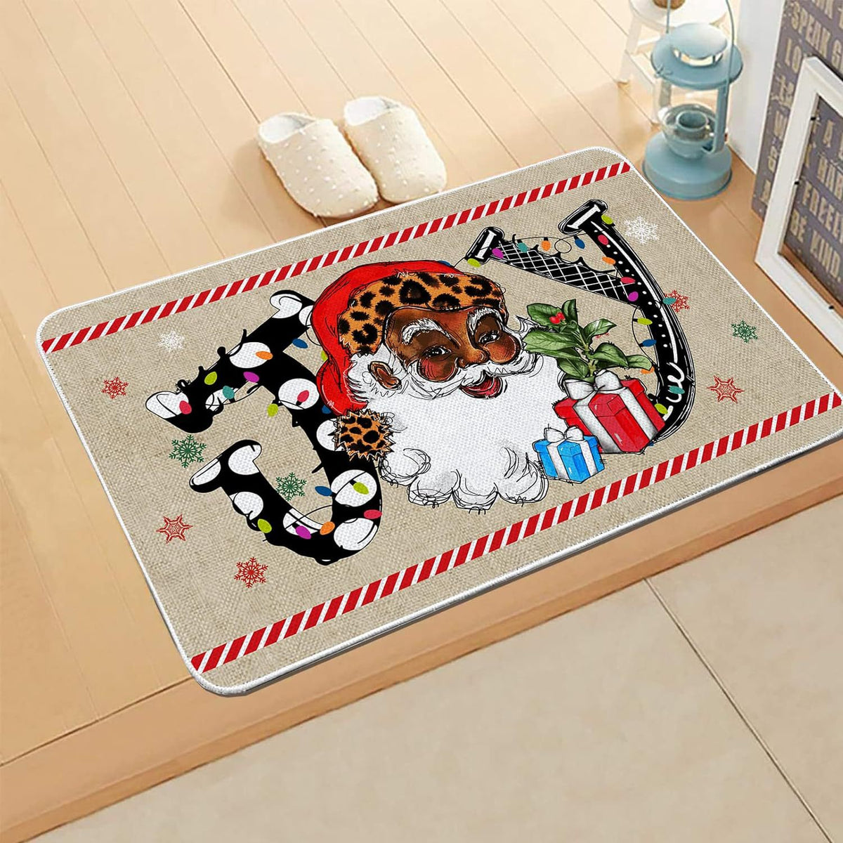 Country Striped Christmas Floor Mat - Festive Holiday Decor for Home & Garden
