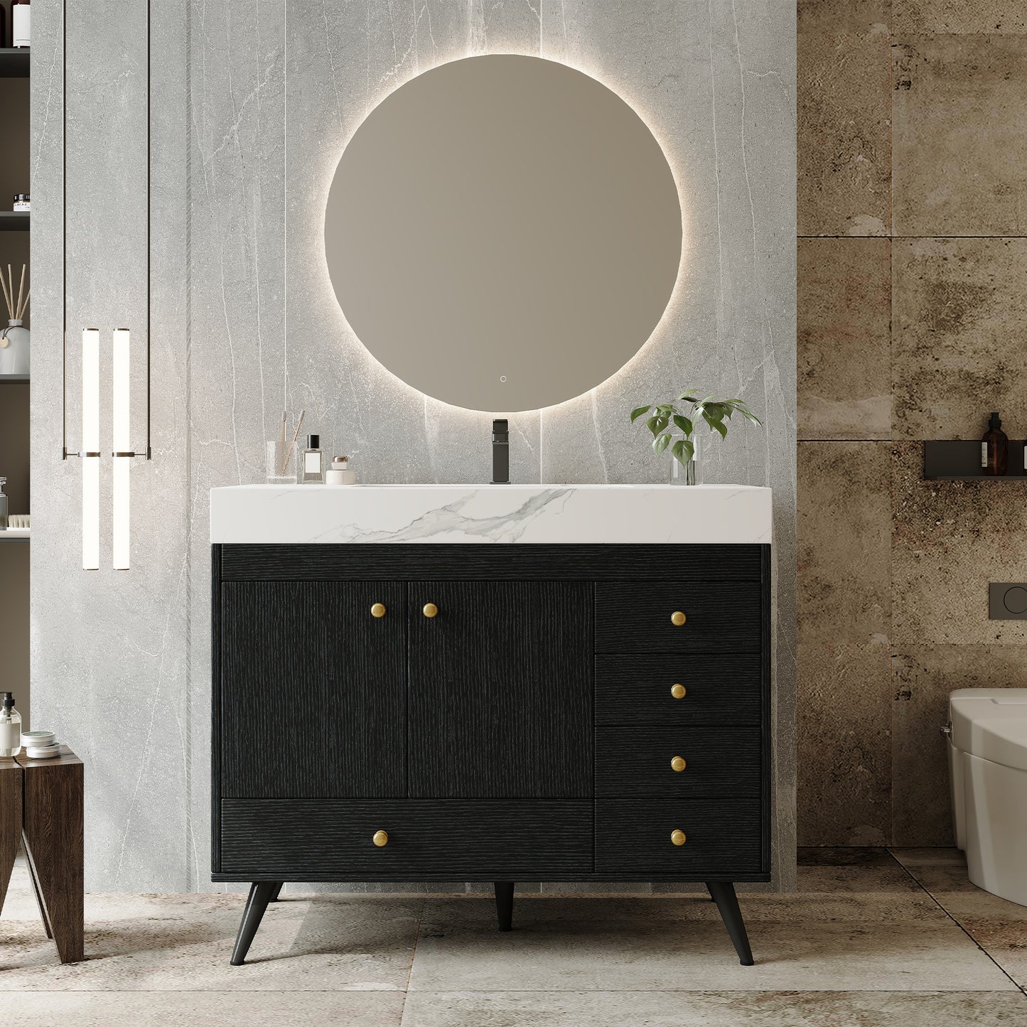 36" Freestanding Bathroom Vanity with Faux Marble Top & Sink