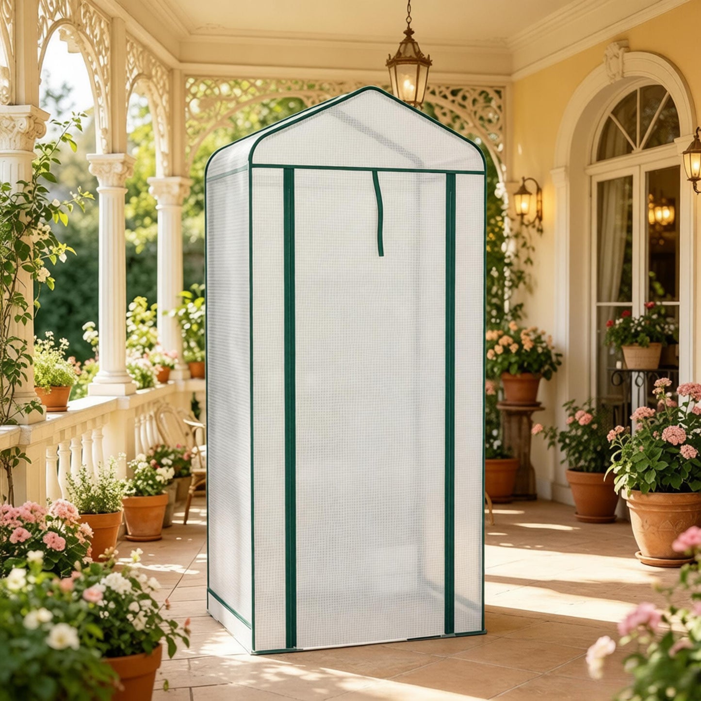 Portable Mini Greenhouse for Outdoor Gardening - Dark Green & White
