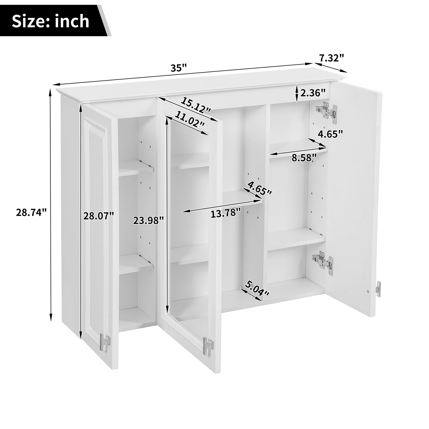 35-Inch Wall-Mounted Bathroom Cabinet with Mirror & 5 Shelves
