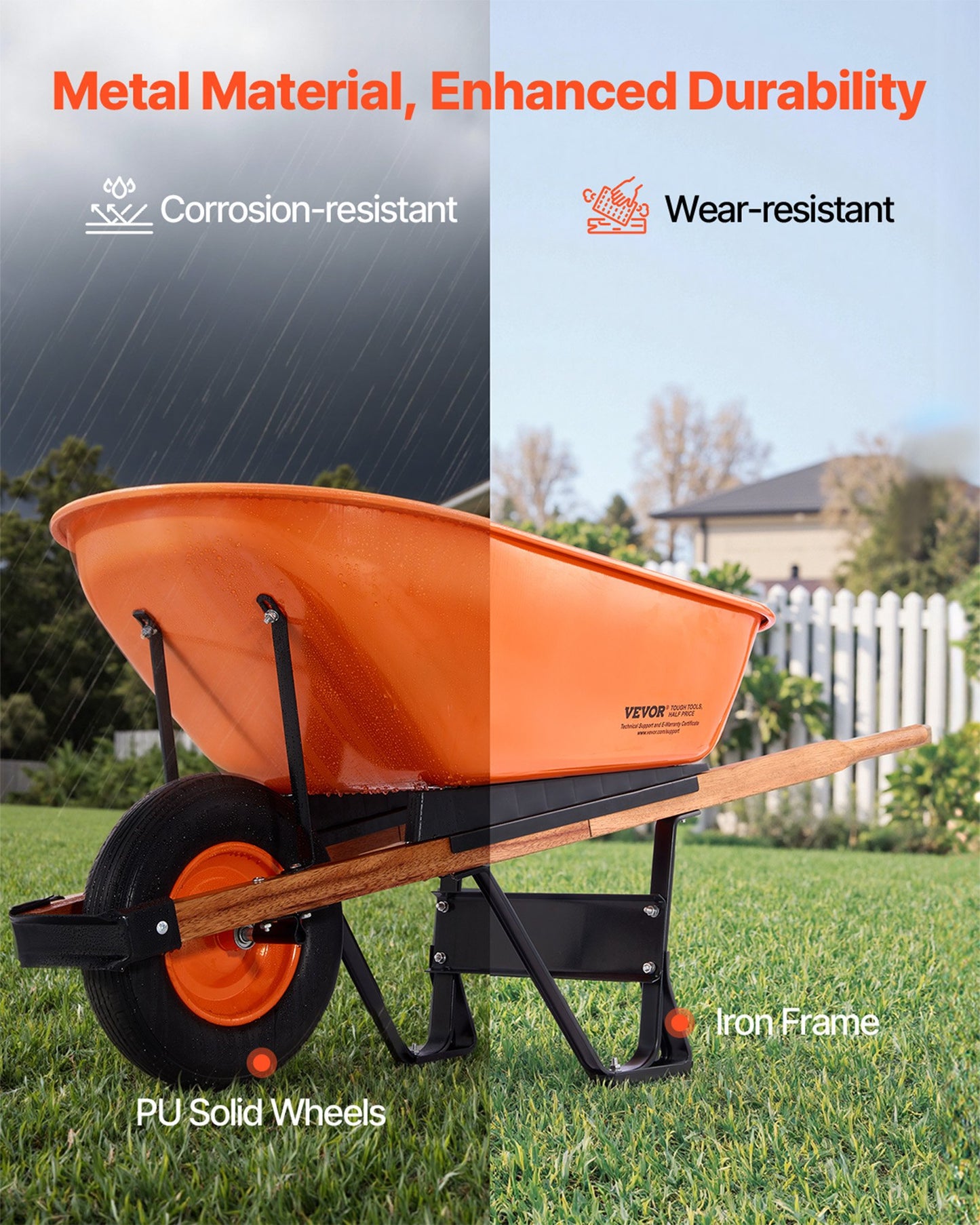 Heavy-Duty Garden Wheelbarrow Cart 6 Cu. Ft. 330 Lb Load with Wide Track Wheels