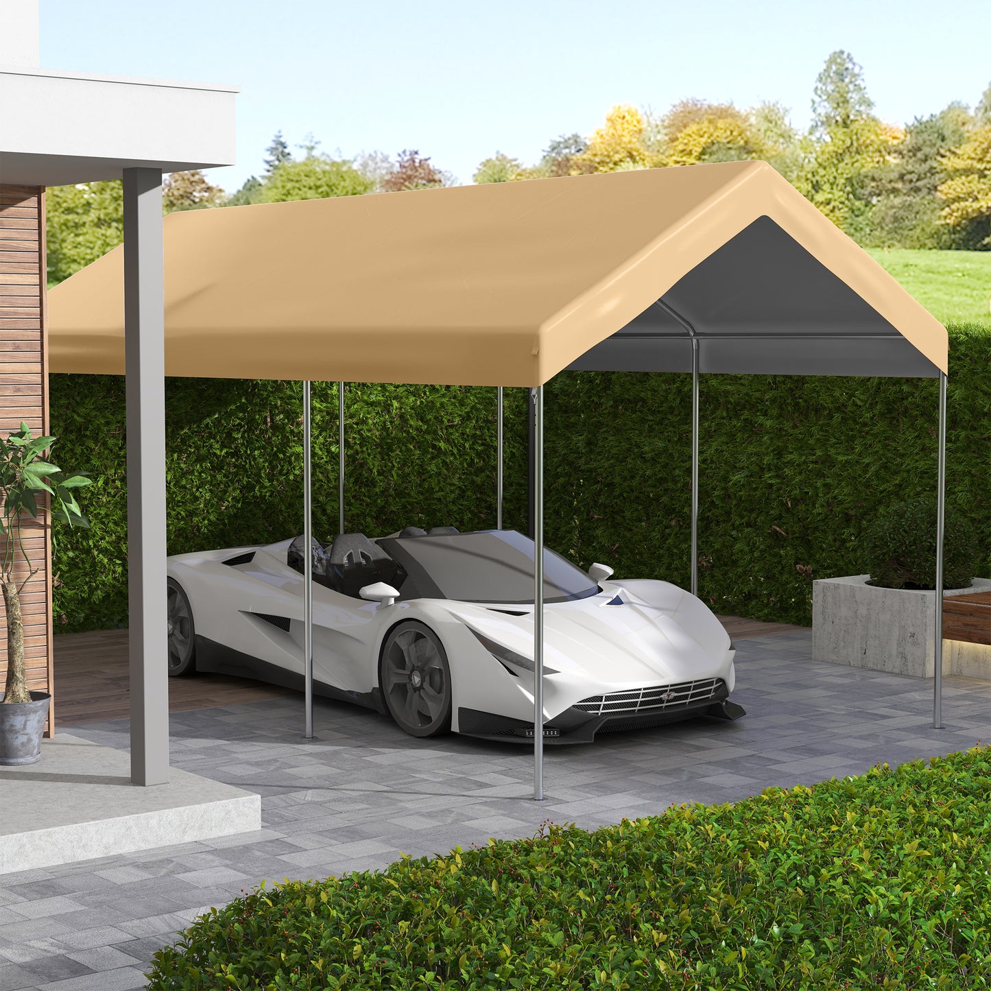 19.7' x 9.7' Carport Replacement Canopy Cover - Beige with Bungee Cords