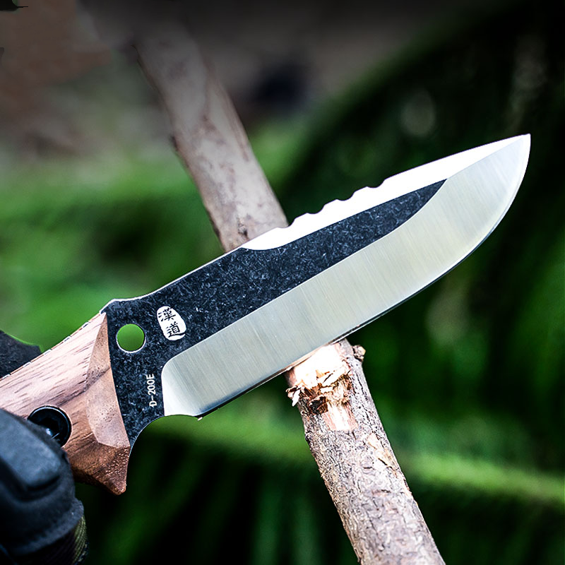 Multi-Functional Outdoor Walnut Handle Fruit Knife - Black Steel Blade