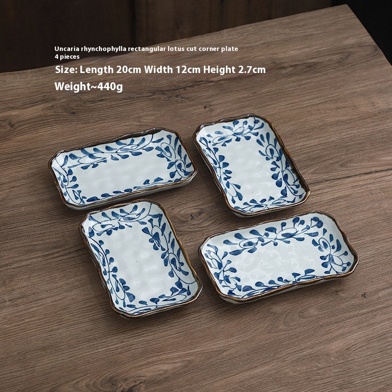 Ceramic Rectangular Corner Plate - Shallow 7.8-Inch Lotus Mouth Dining Dish Set