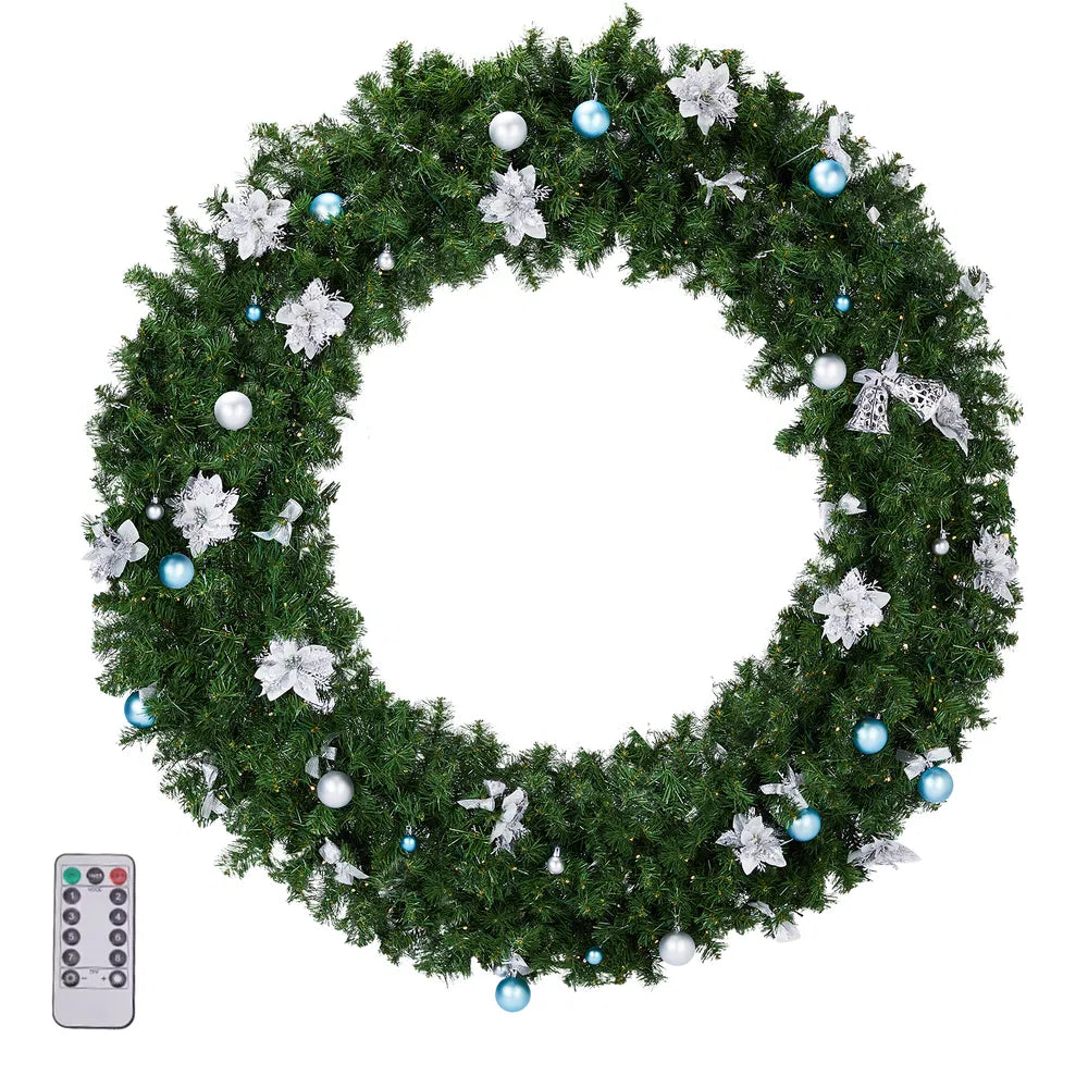 48-Inch Pre-Lit Christmas Wreath with 150 Lights & DIY Ornaments