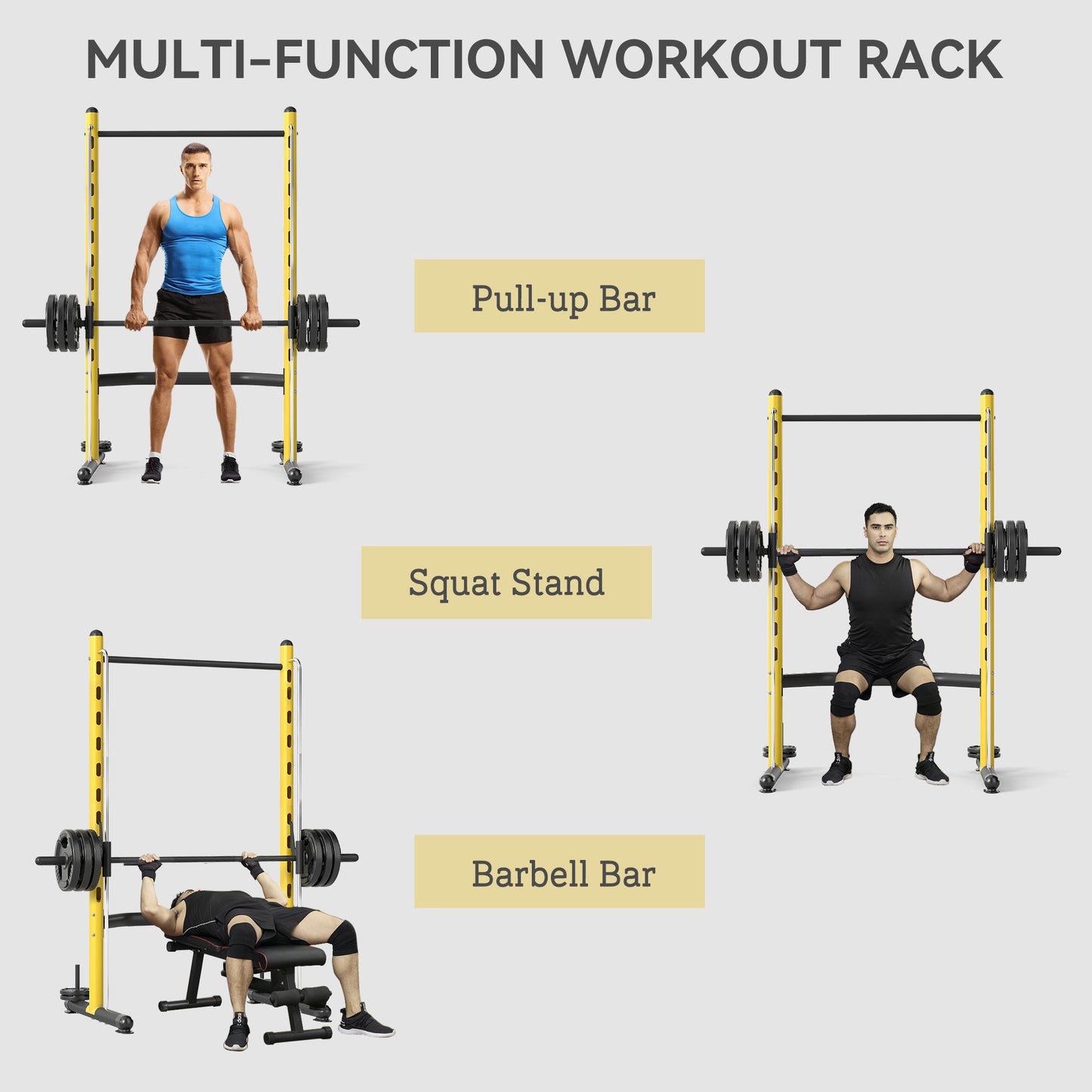 Adjustable Squat Rack with Pull-Up Bar & Bench Press - Yellow