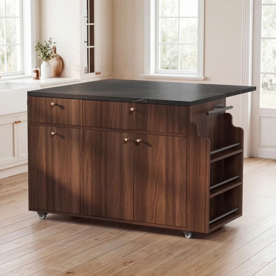 Rolling Kitchen Island Cart with Drop Leaf - Walnut Finish